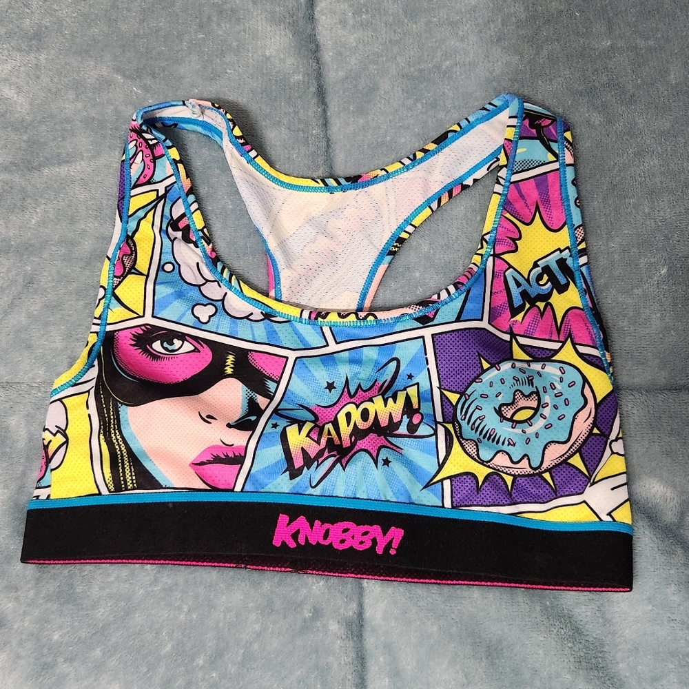 Knobby Colorful Comic Print Sports Bra